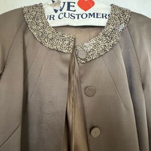 Elegant Tan Women's Coat with Embellished Collar